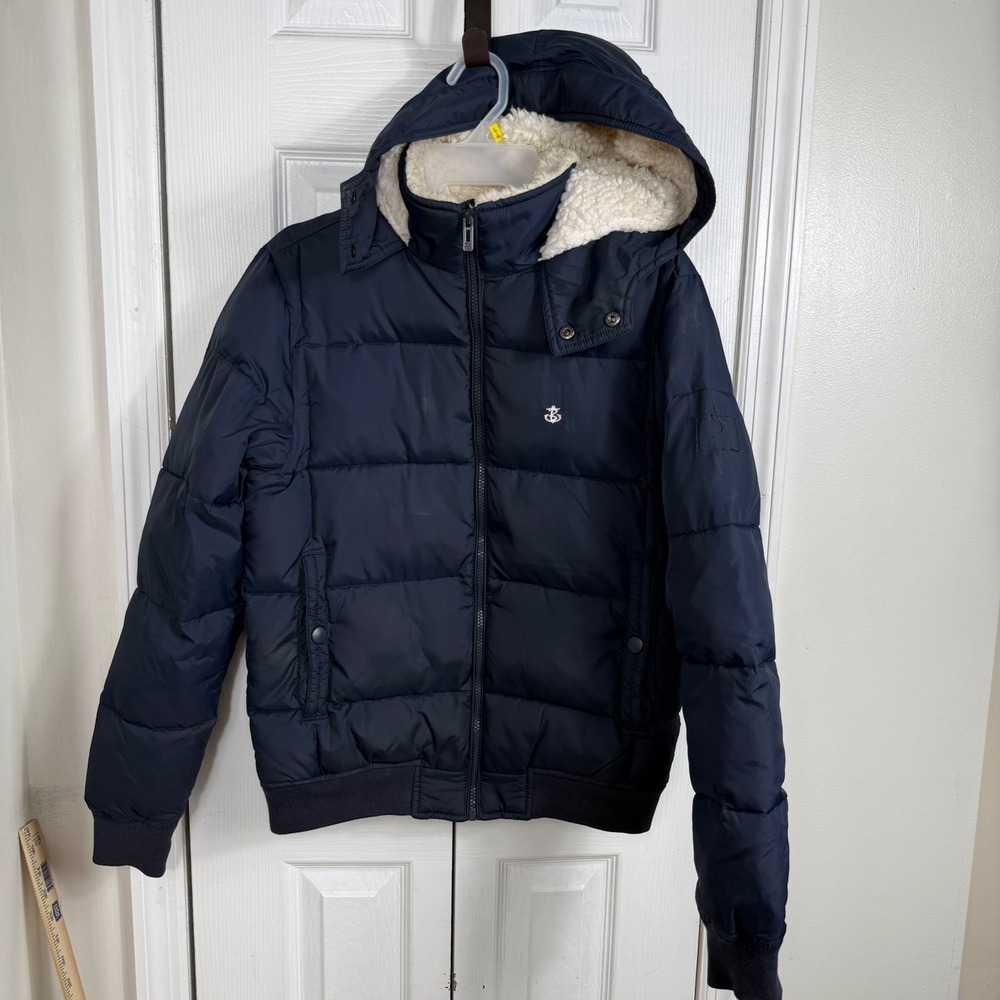 Blakely Puffer Jacket XS Navy Blue Sherpa Lined Hood Gorpcore Streetwear